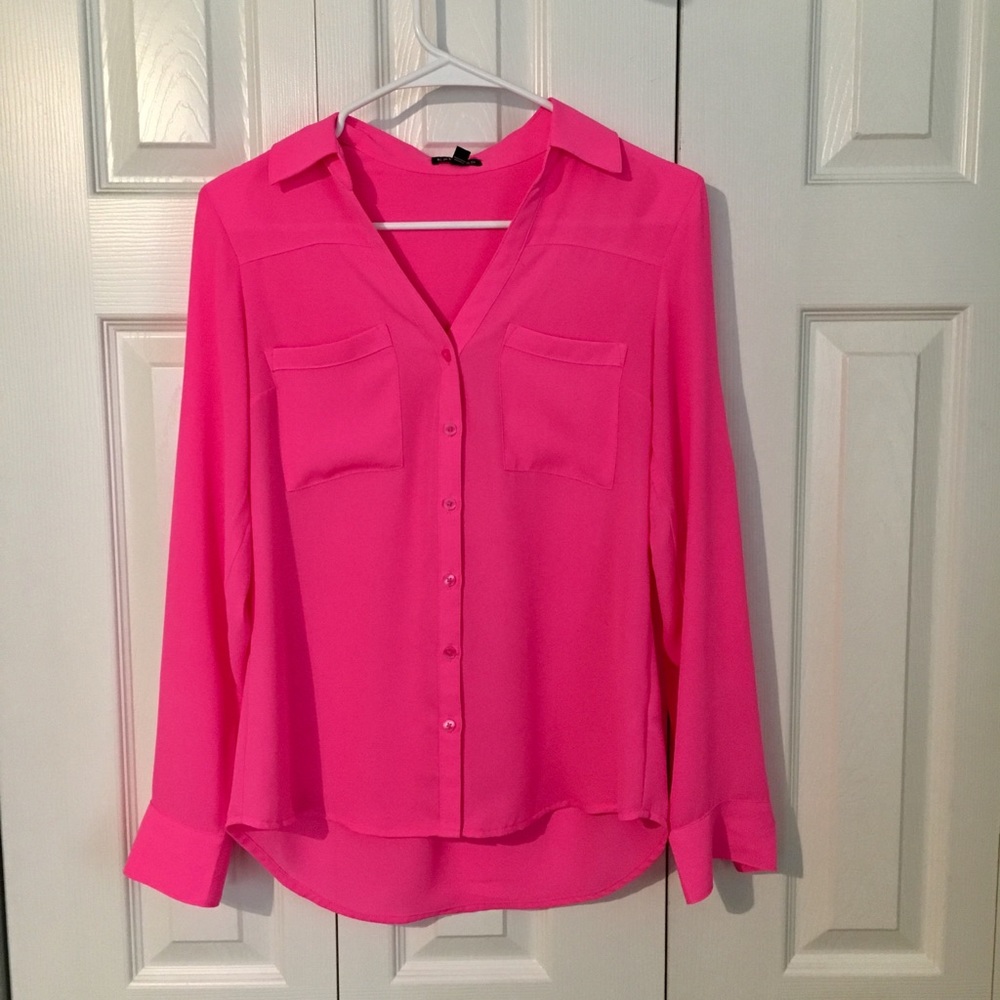 Neon Pink Button Up Blouse